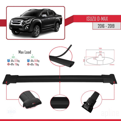 Compatible with Isuzu D-Max 2 (RT85) Post-Facelift 2016-2019 FLY Model Car Roof Rack Cross Bar Black Aluminium 3 Bars
