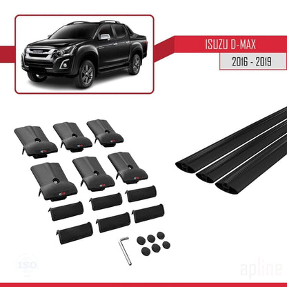 Compatible with Isuzu D-Max 2 (RT85) Post-Facelift 2016-2019 FLY Model Car Roof Rack Cross Bar Black Aluminium 3 Bars