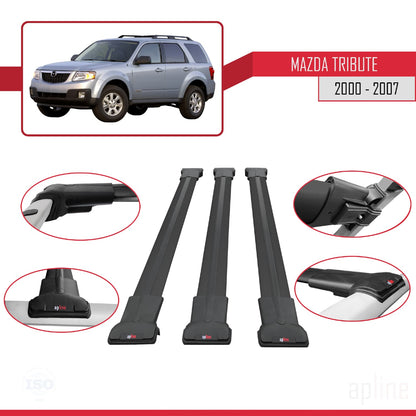 Compatible with Mazda Tribute 2000-2007 FLY Model Car Roof Rack Cross Bar Black Aluminium 3 Bars