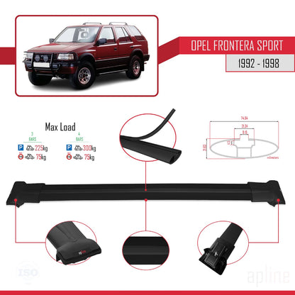 Compatible with Opel Frontera Sport 1992-1998 FLY Model Car Roof Rack Cross Bar Black Aluminium 3 Bars