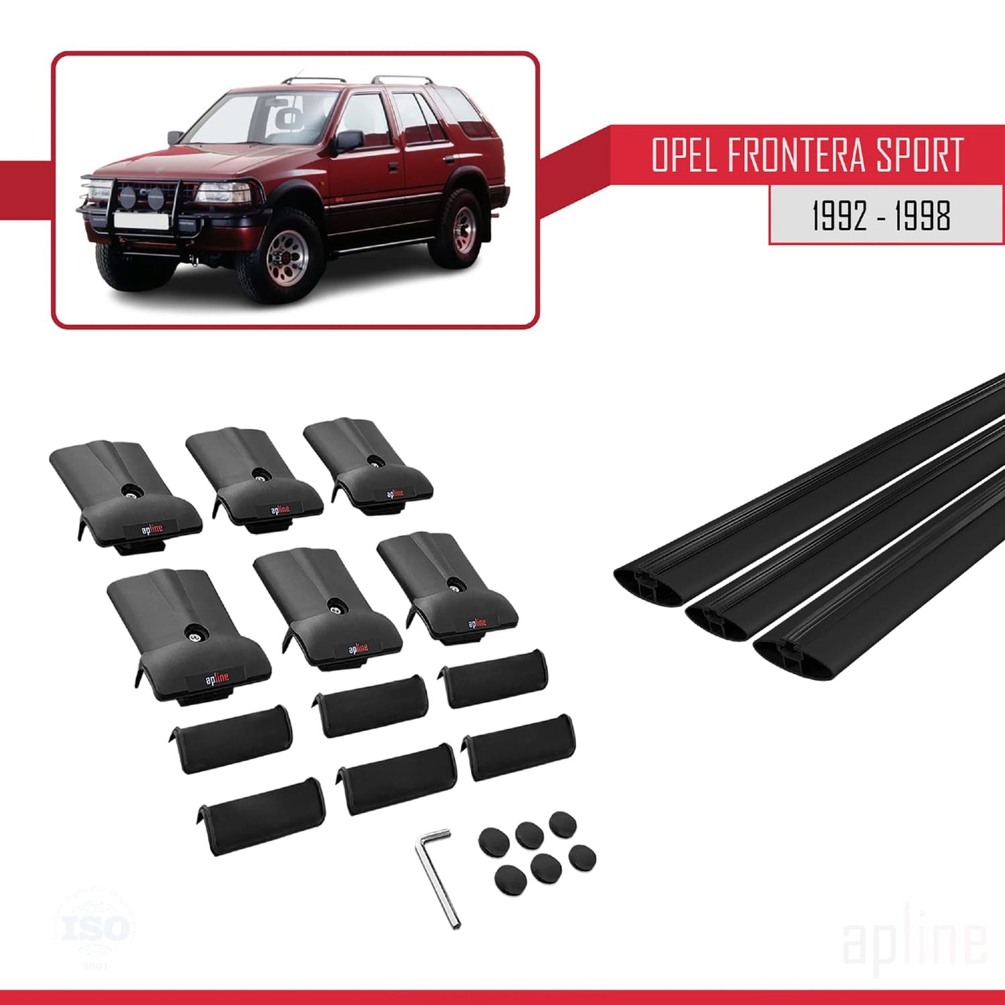 Compatible with Opel Frontera Sport 1992-1998 FLY Model Car Roof Rack Cross Bar Black Aluminium 3 Bars