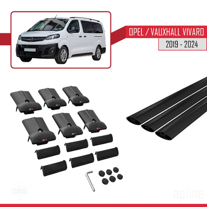 Compatible with Opel Vivaro C 2019-2025 FLY Model Car Roof Rack Cross Bar Black Aluminium 3 Bars