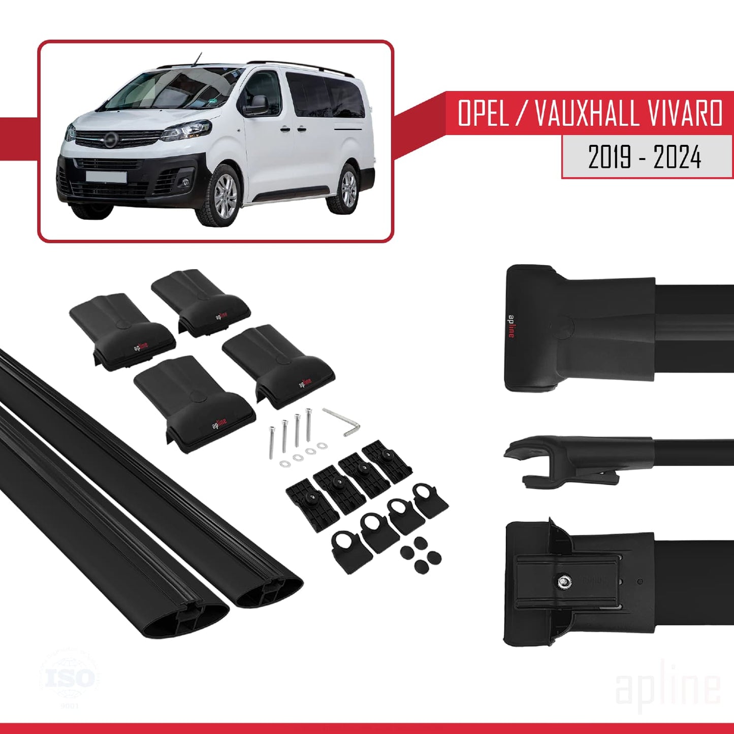 Compatible with Opel Vivaro C 2019-2025 FLY Model Car Roof Rack Cross Bar Black Aluminium 2 Bars