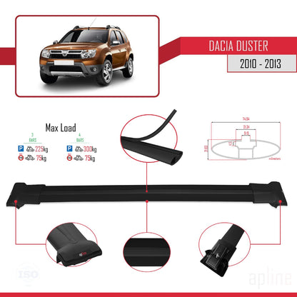Compatible with Dacia Duster (HS) Pre-Facelift 2010-2013 FLY Model Car Roof Rack Cross Bar Black Aluminium 3 Bars