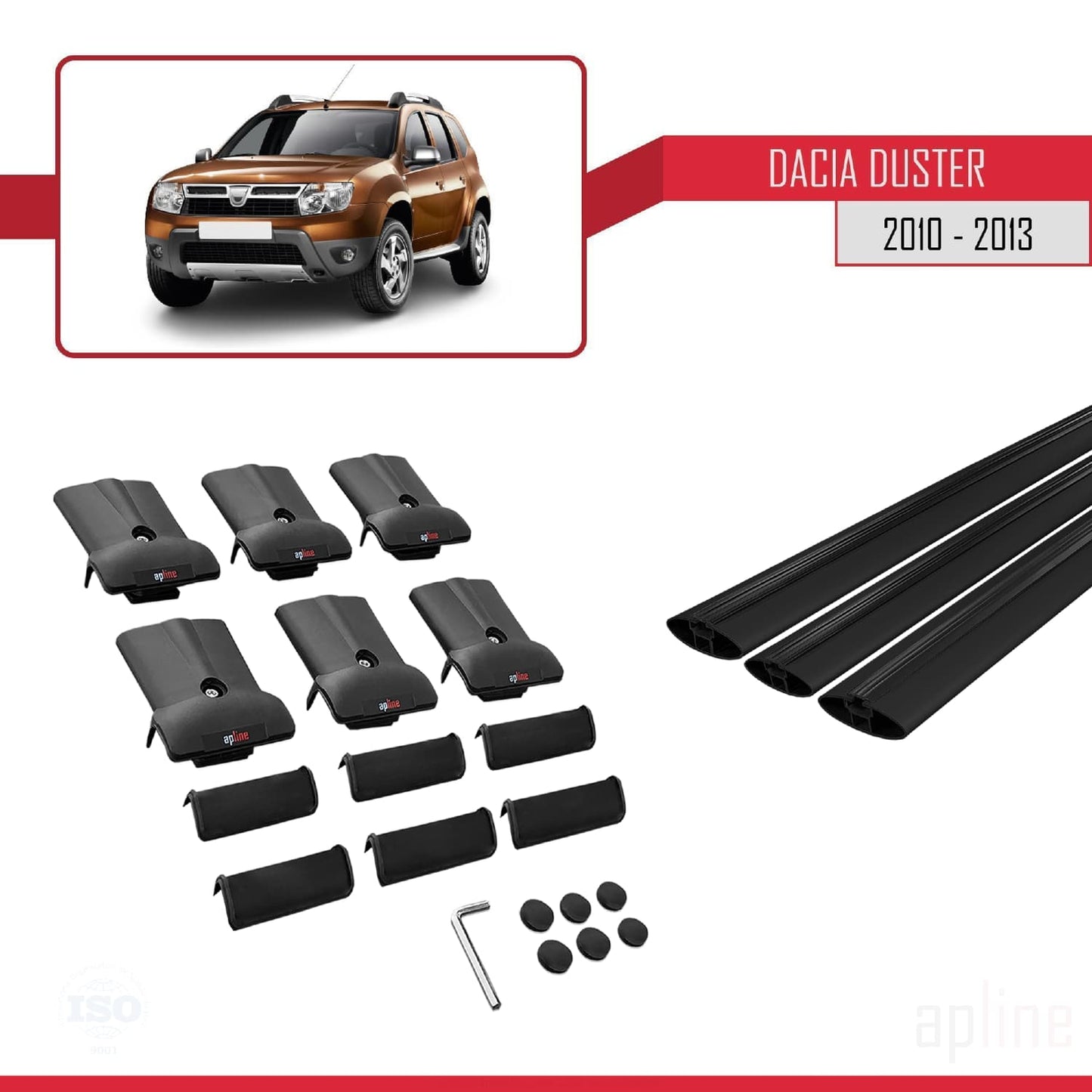 Compatible with Dacia Duster (HS) Pre-Facelift 2010-2013 FLY Model Car Roof Rack Cross Bar Black Aluminium 3 Bars