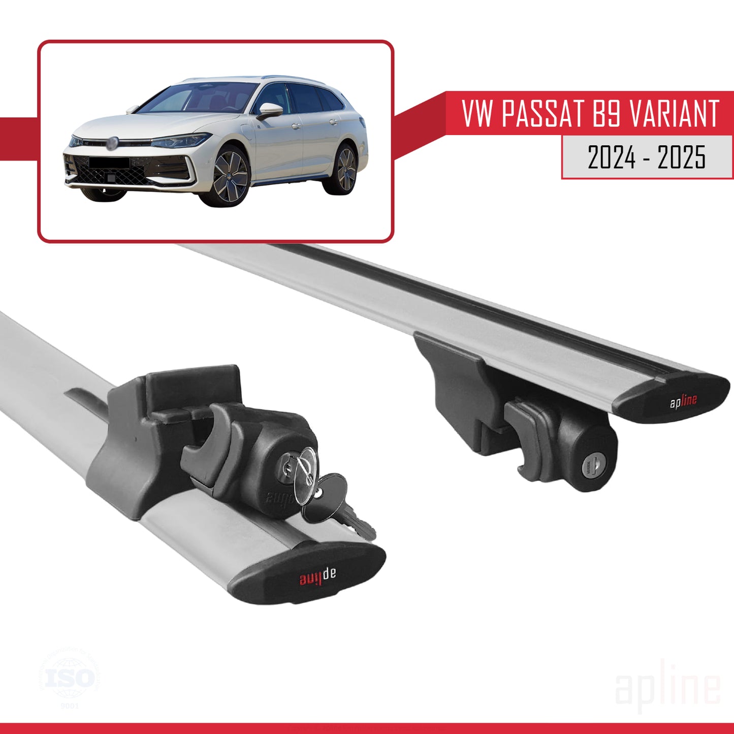 Compatible with VW Passat B9 Variant 2024-2025 HOOK Model Car Roof Rack Cross Bar Grey Aluminium 2 Bars