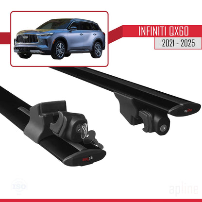 Compatible with Infiniti QX60 2021-2024 HOOK Model Car Roof Rack Cross Bar Black Aluminium 2 Bars