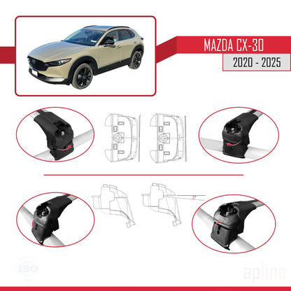 Compatible with Mazda CX-30 2020-2025 ACE-2 Car Roof Rack Cross Bar Grey Aluminium 2 Bars