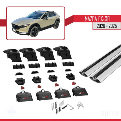 Compatible with Mazda CX-30 2020-2025 ACE-2 Car Roof Rack Cross Bar Grey Aluminium 2 Bars