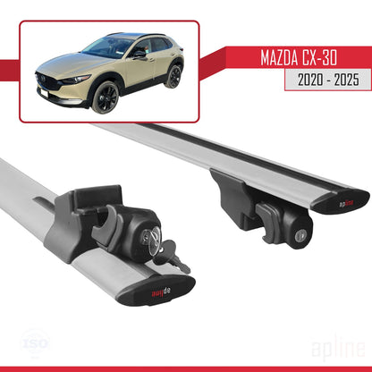 Compatible with Mazda CX-30 2020-2025 HOOK Model Car Roof Rack Cross Bar Grey Aluminium 2 Bars