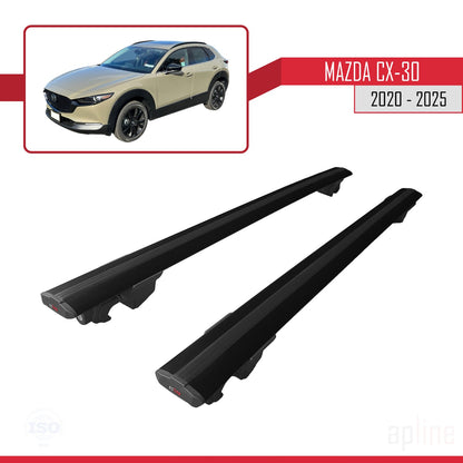 Compatible with Mazda CX-30 2020-2025 HOOK Model Car Roof Rack Cross Bar Black Aluminium 2 Bars