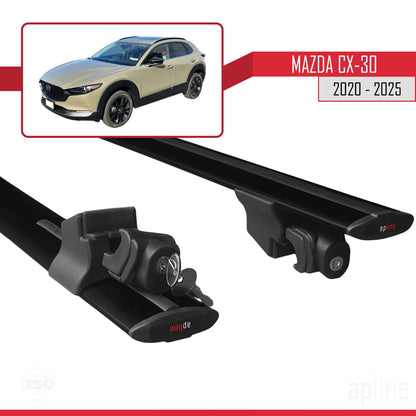 Compatible with Mazda CX-30 2020-2025 HOOK Model Car Roof Rack Cross Bar Black Aluminium 2 Bars