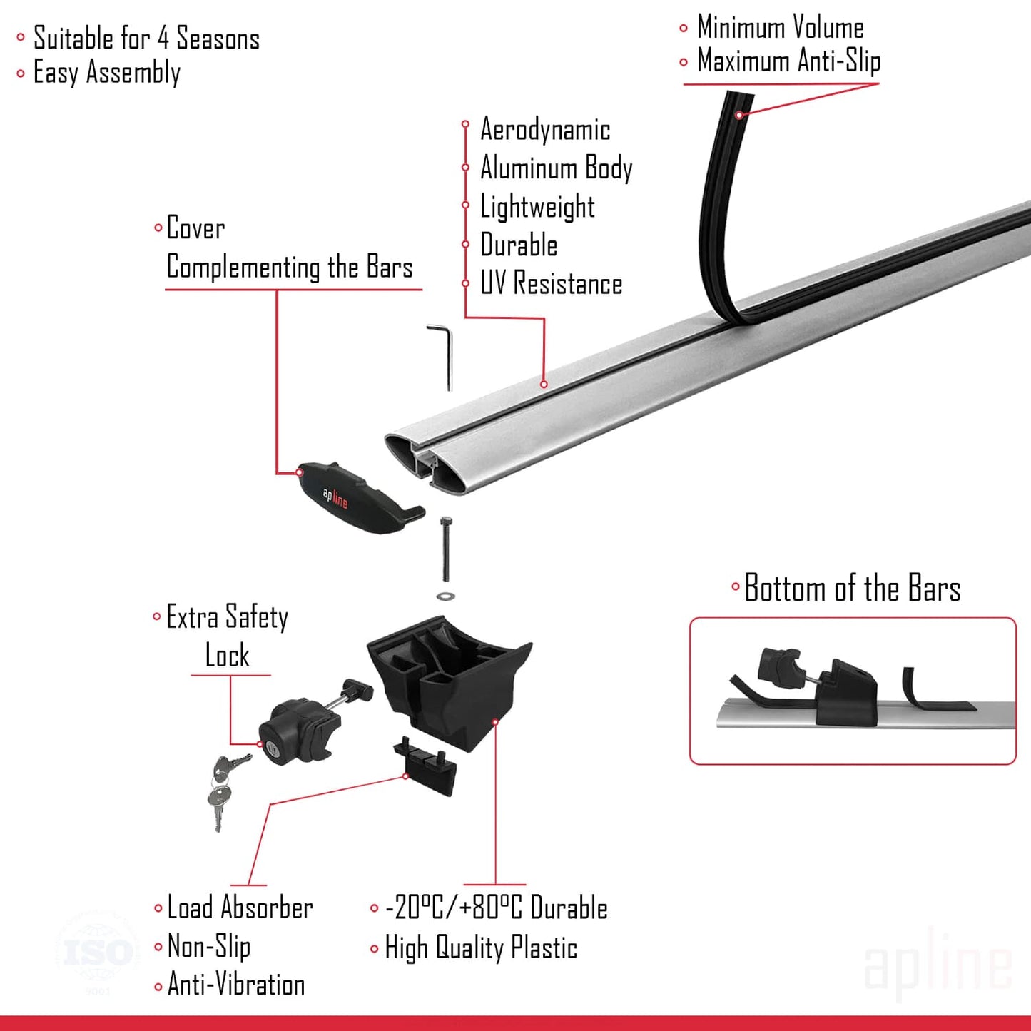 Compatible with BMW X1 (F48) 2016-2022 HOOK Model Car Roof Rack Cross Bar Grey Aluminium 2 Bars