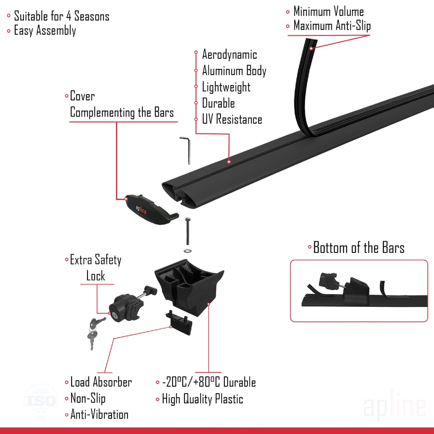 Compatible with Peugeot 2008 (A94) 2013-2019 HOOK Model Car Roof Rack Cross Bar Black Aluminium 2 Bars