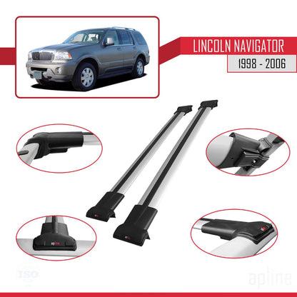 Compatible with Lincoln Navigator 1998-2006 Fly Model Car Roof Rack Cross Bar Grey Aluminium 2 Bars