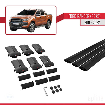 Compatible with Ford Ranger (P375) 2011-2022 Fly Model Car Roof Rack Cross Bar Black Aluminium 3 Bars