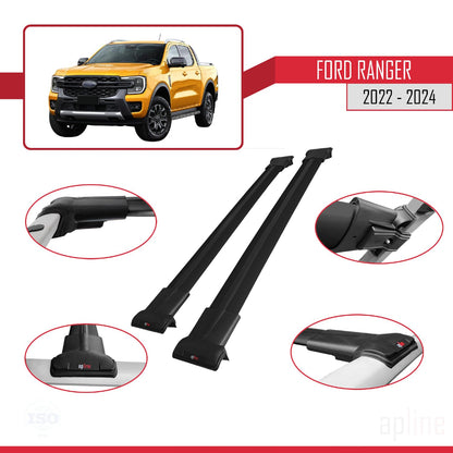 Compatible with Ford Ranger (P703) 2022-2024 Fly Model Car Roof Rack Cross Bar Black Aluminium 2 Bars
