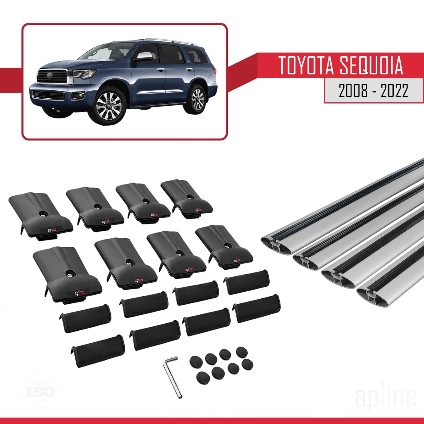 Compatible with Toyota Sequoia 2008-2022 Fly Model Car Roof Rack Cross Bar Grey Aluminium 4 Bars