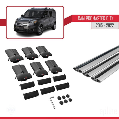 Compatible with Ram Promaster City (636) 2015-2022 Fly Model Car Roof Rack Cross Bar Grey Aluminium 3 Bars