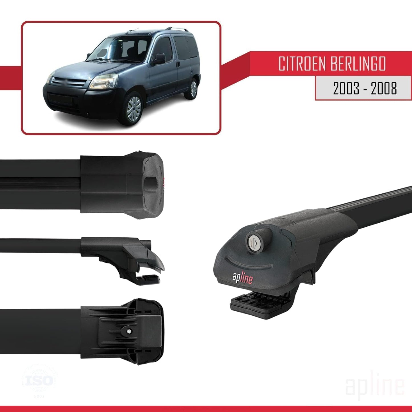 Compatible with Citroen Berlingo (M59) 2003-2008 ACE-1 Car Roof Rack Cross Bar Black Aluminium 4 Bars