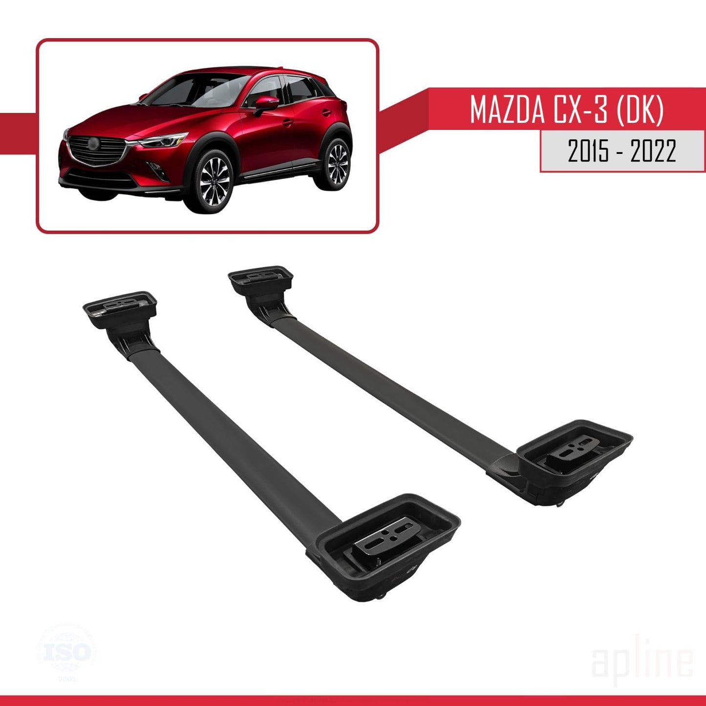 Compatible with Mazda CX-3 (DK) 2015-2022 ACE-3 Car Roof Rack Cross Bar Black Aluminium 2 Bars