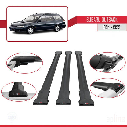 Compatible with Subaru Outback 1994-1999 Fly Model Car Roof Rack Cross Bar Black Aluminium 3 Bars