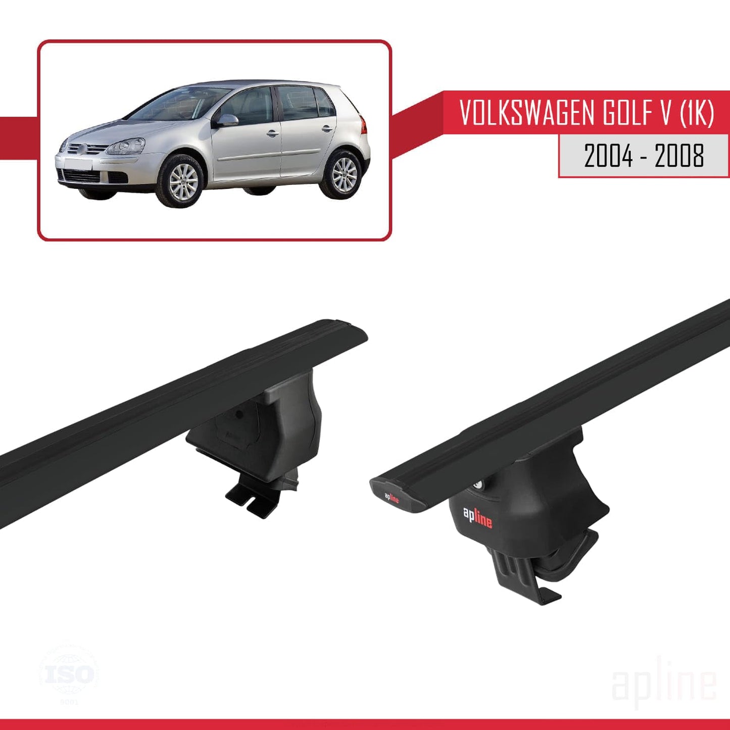 Compatible with Volkswagen Golf 5 (1K) 2004-2008 ACE-4 Car Roof Rack Cross Bar Black Aluminium 2 Bars
