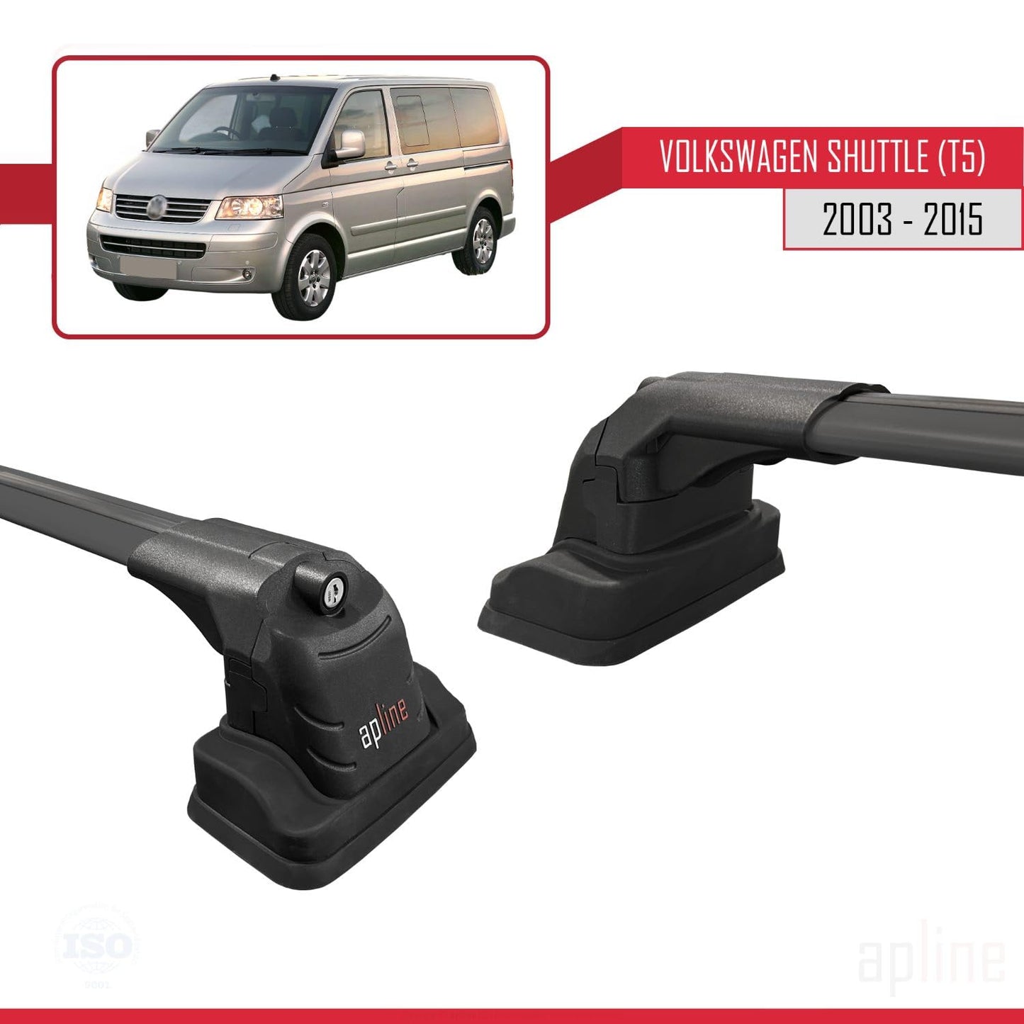 Compatible with Volkswagen Shuttle (T5) 2003-2015 ACE-3 Car Roof Rack Cross Bar Black Aluminium 2 Bars