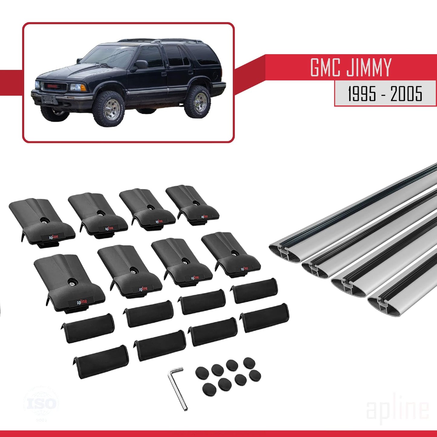 Compatible with GMC Jimmy 1995-2005 Fly Model Car Roof Rack Cross Bar Grey Aluminium 4 Bars