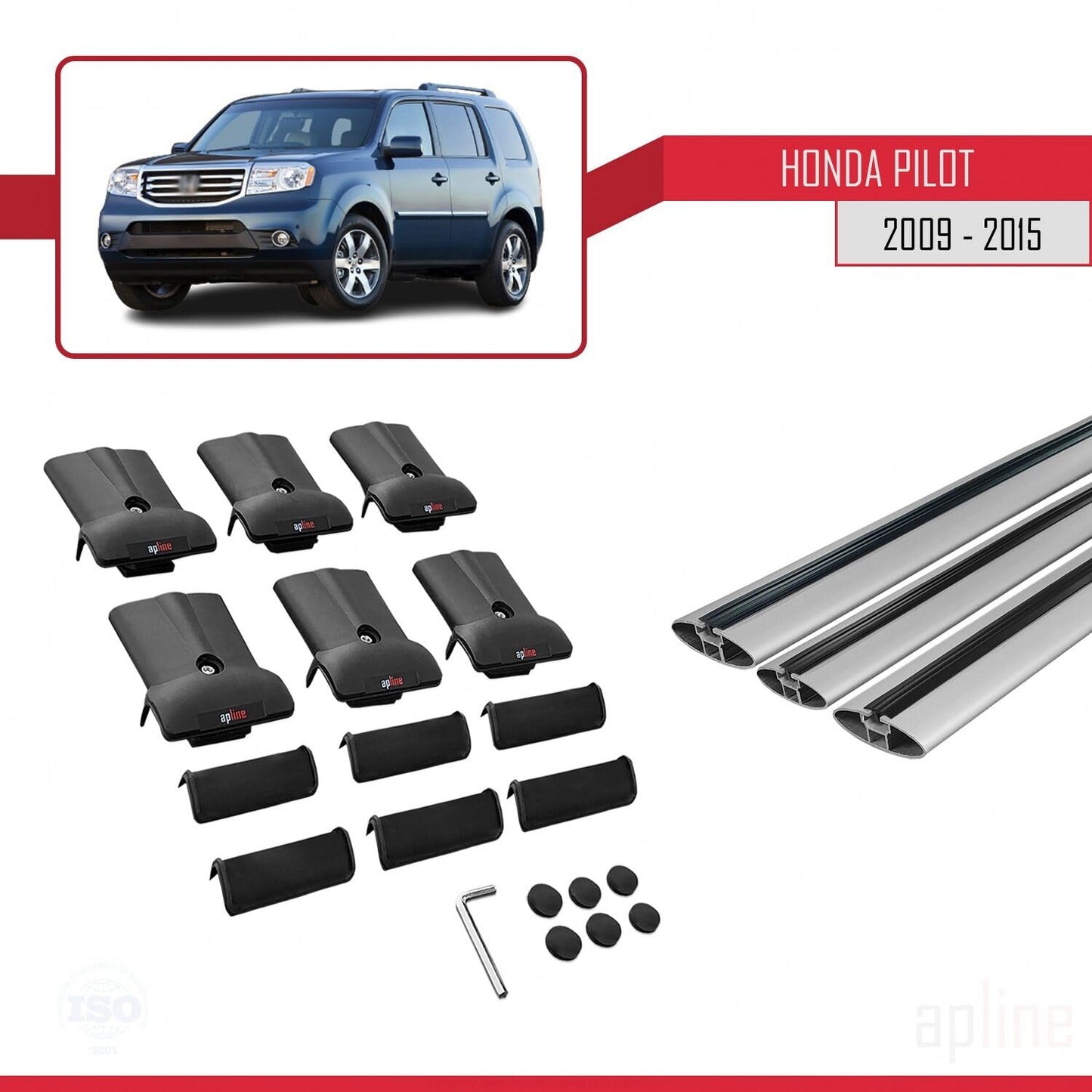 Compatible with Honda Pilot 2 2009-2015 Fly Model Car Roof Rack Cross Bar Grey Aluminium 3 Bars