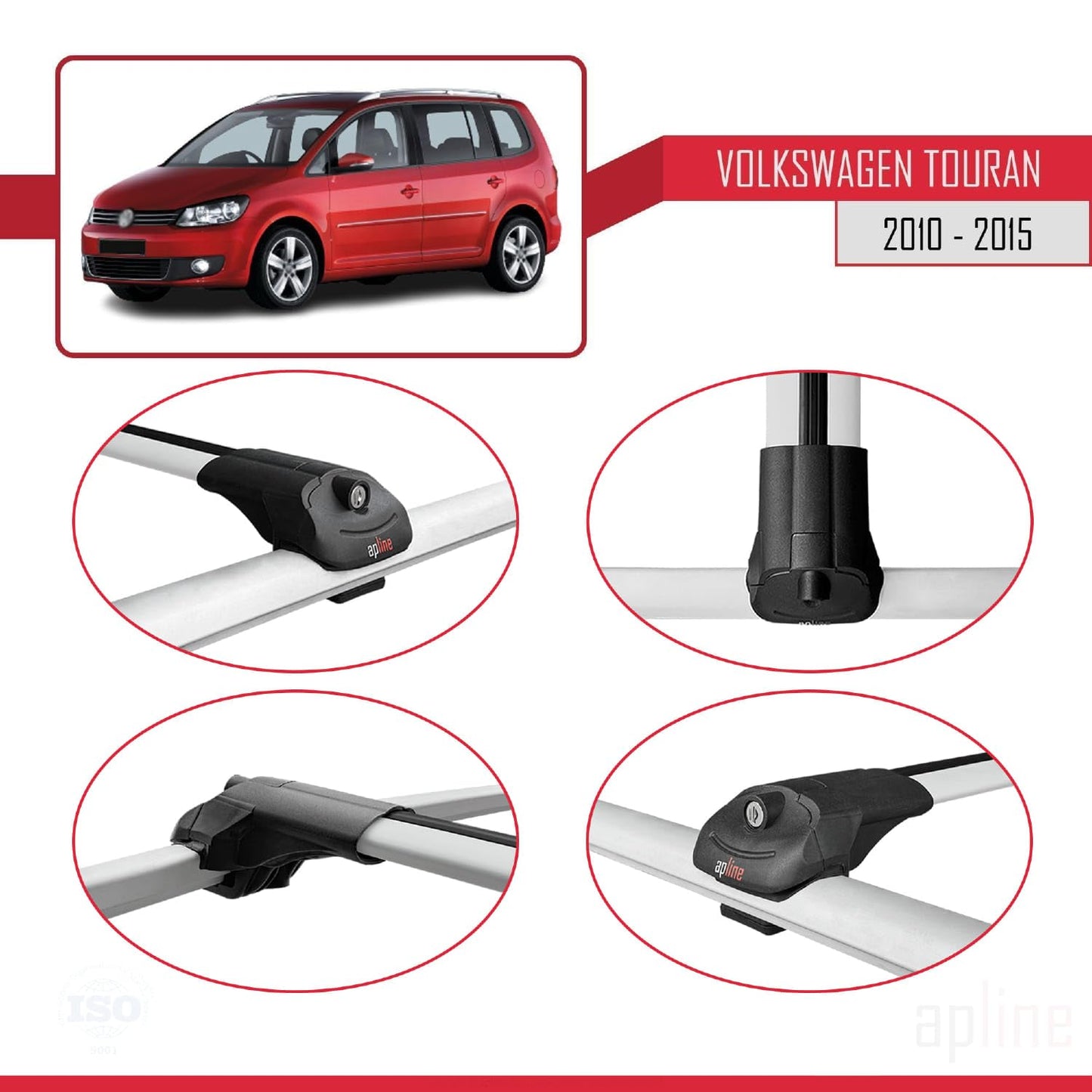 Compatible with Volkswagen Touran Cross Post-Facelift 2010-2015 ACE-1 Car Roof Rack Cross Bar Grey Aluminium 3 Bars