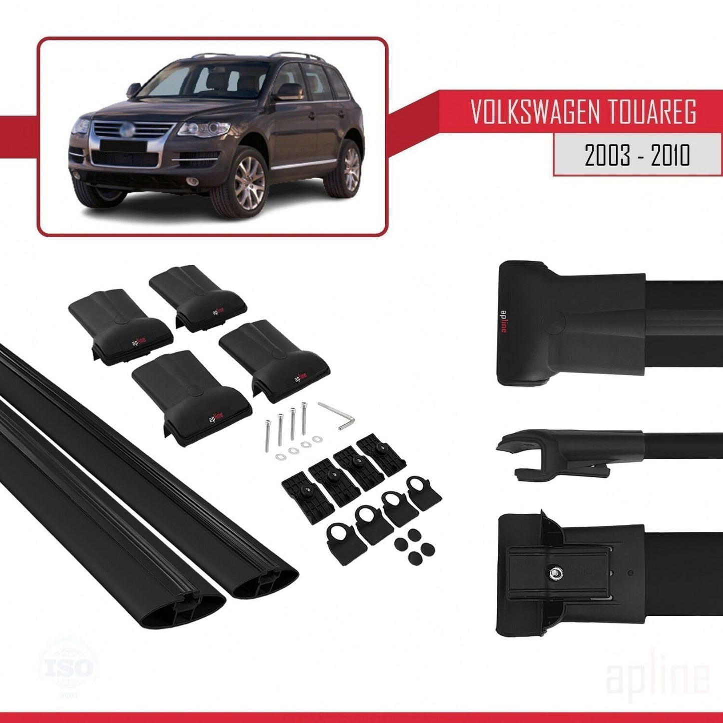 Compatible with Volkswagen Touareg (7L) 2002-2010 Fly Model Car Roof Rack Cross Bar Black Aluminium 2 Bars