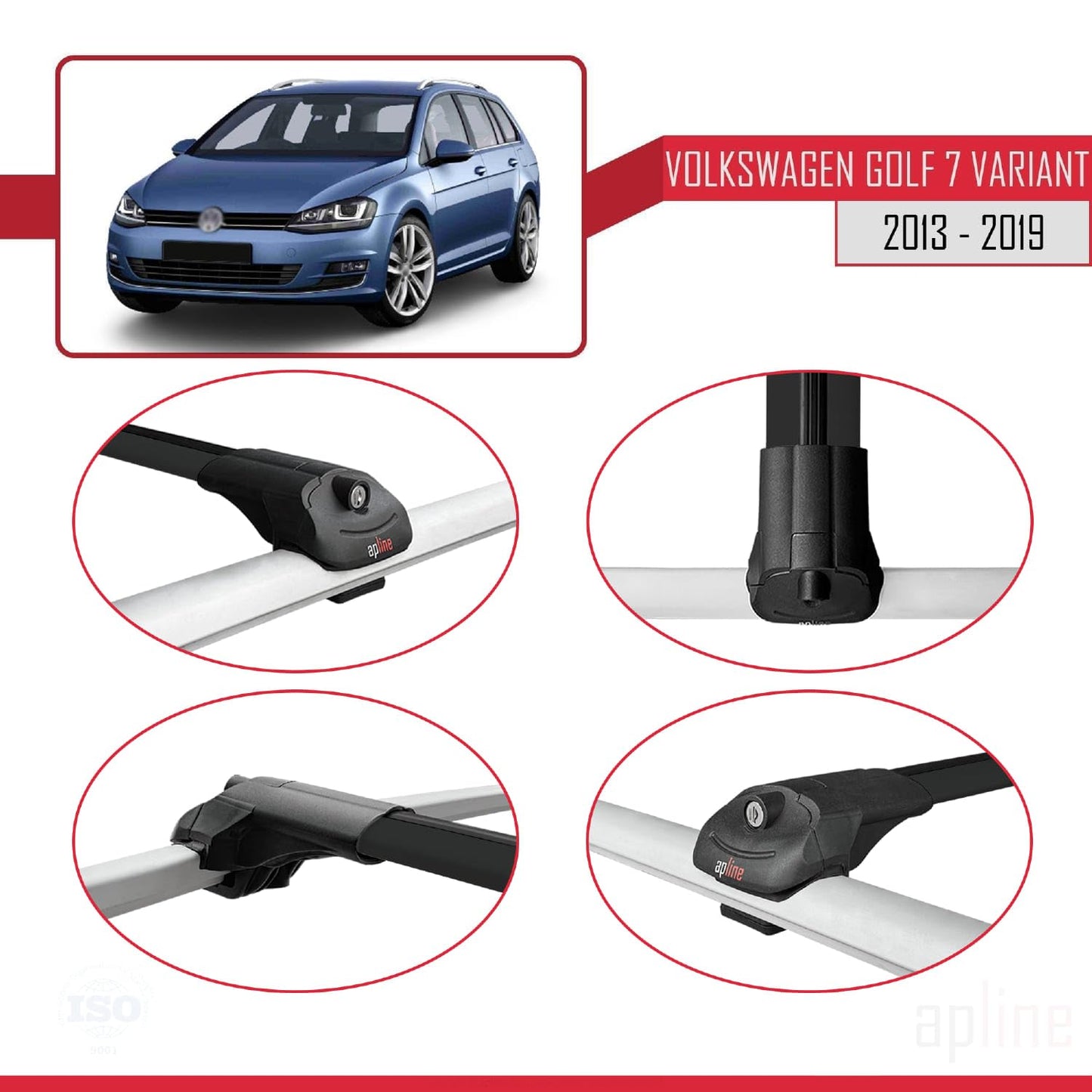 Compatible with Volkswagen Golf 7 (5G) Variant 2013-2019 ACE-1 Car Roof Rack Cross Bar Black Aluminium 2 Bars