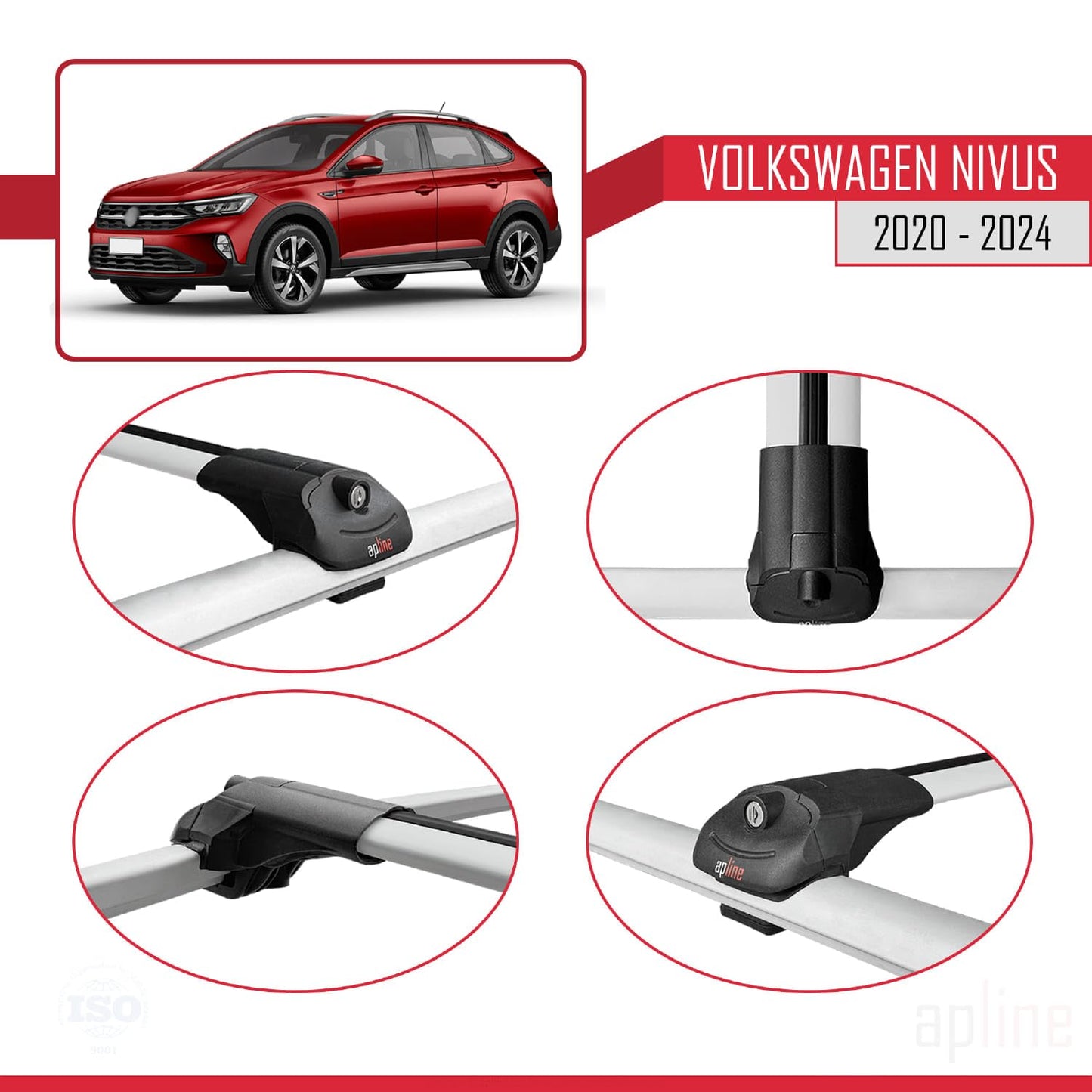 Compatible with VW Nivus 2020-2024 ACE-1 Car Roof Rack Cross Bar Grey Aluminium 2 Bars