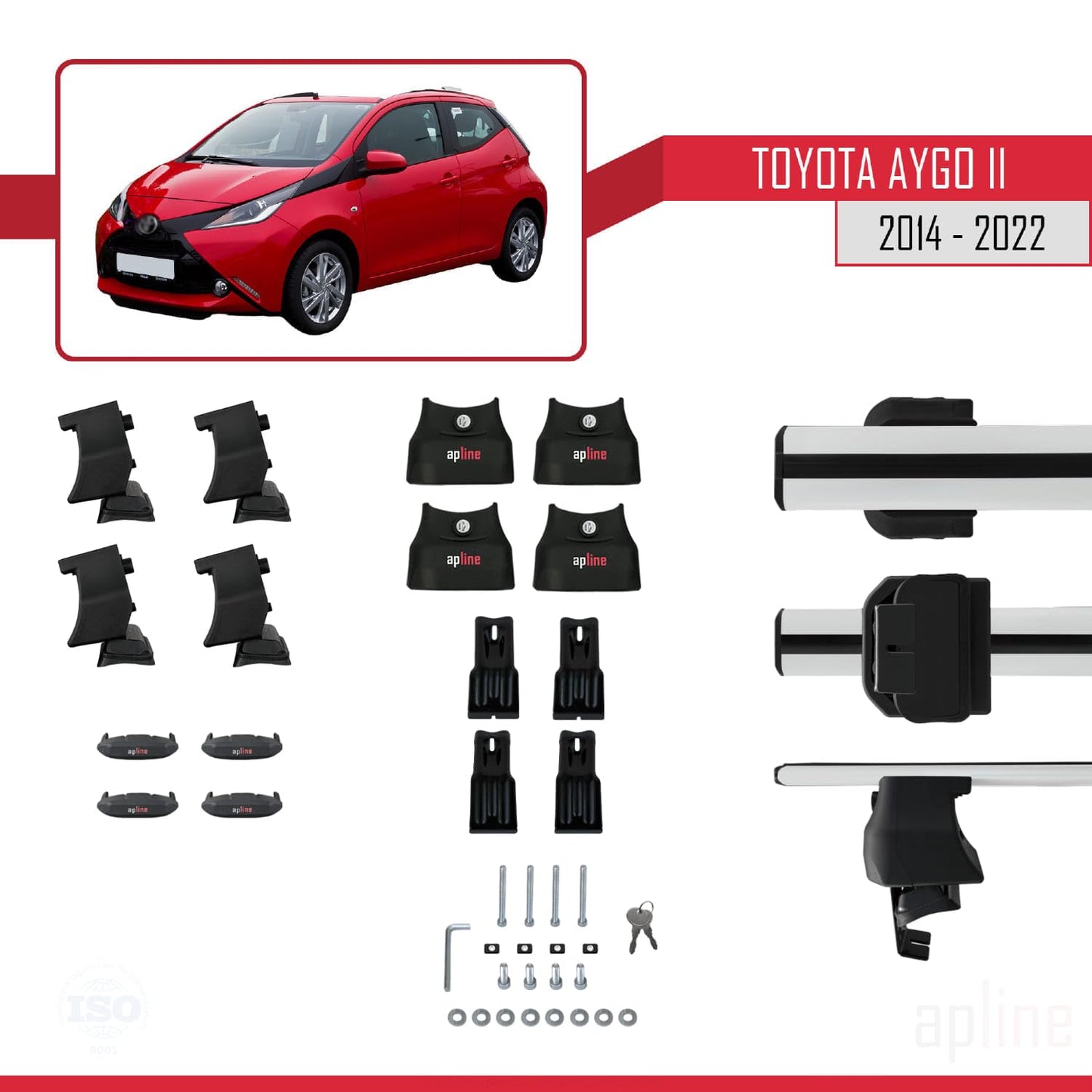 Compatible with Toyota Aygo 2 2014-2022 ACE-4 Car Roof Rack Cross Bar Grey Aluminium 2 Bars