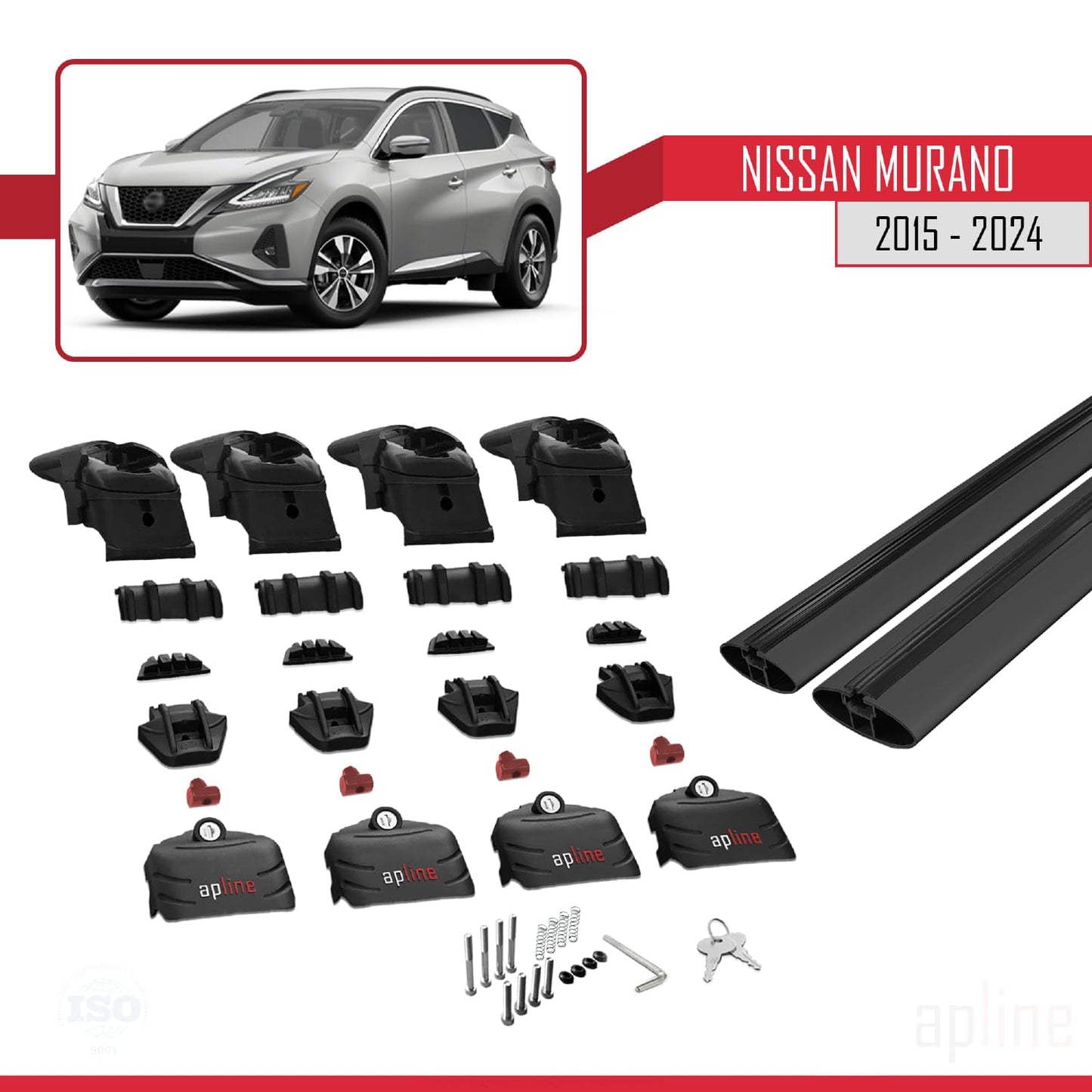 Compatible with Nissan Murano 2015-2024 ACE-2 Car Roof Rack Cross Bar Black Aluminium 2 Bars