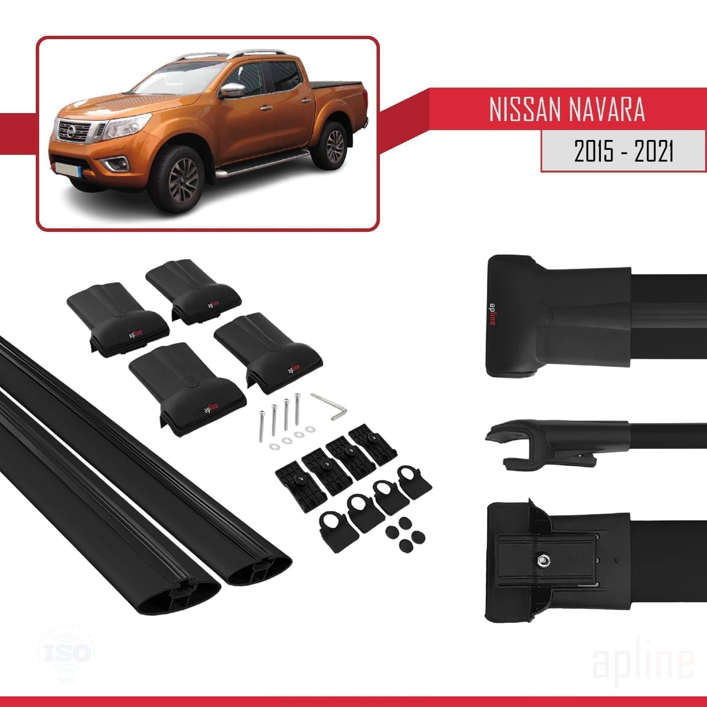 Compatible with Nissan Navara 4 (D23) 2015-2021 Fly Model Car Roof Rack Cross Bar Black Aluminium 2 Bars