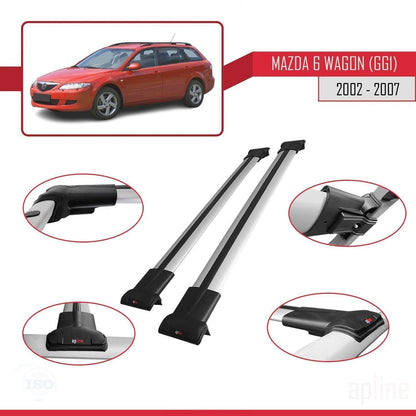 Compatible with Mazda 6 I (GG1) 2002-2007 Fly Model Car Roof Rack Cross Bar Grey Aluminium 2 Bars