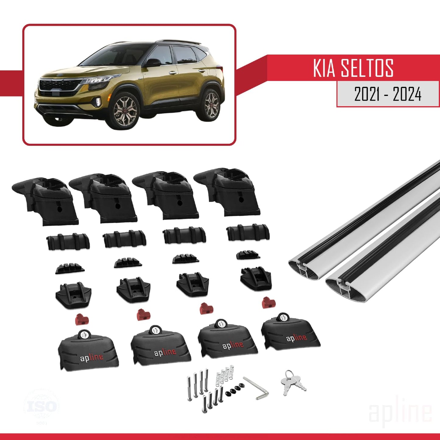 Compatible with Kia Seltos 2021-2024 ACE-2 Car Roof Rack Cross Bar Grey Aluminium 2 Bars