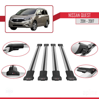 Compatible with Nissan Quest 2011-2017 Fly Model Car Roof Rack Cross Bar Grey Aluminium 4 Bars
