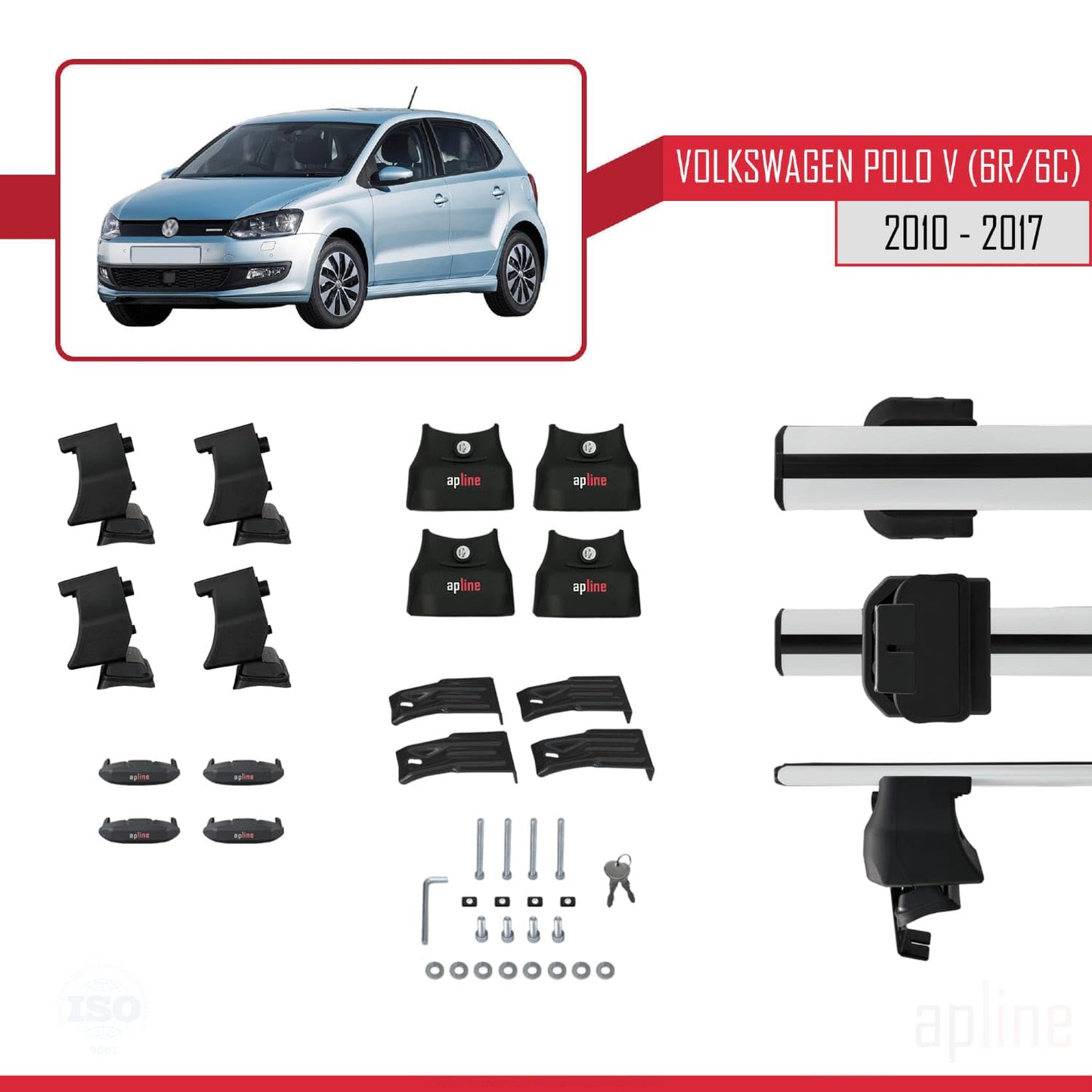 Compatible with Volkswagen Polo 5 (6R) 2010-2017 ACE-4 Car Roof Rack Cross Bar Grey Aluminium 2 Bars