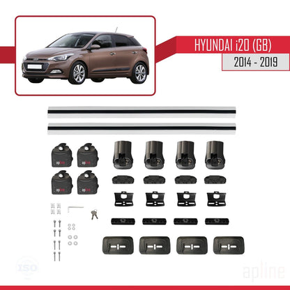 Compatible with Hyundai i20 (GB) 2014-2019 ACE-3 Car Roof Rack Cross Bar Grey Aluminium 2 Bars