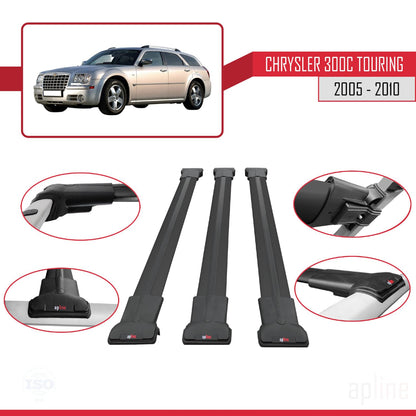 Compatible with Chrysler 300C Touring 2005-2010 Fly Model Car Roof Rack Cross Bar Black Aluminium 3 Bars