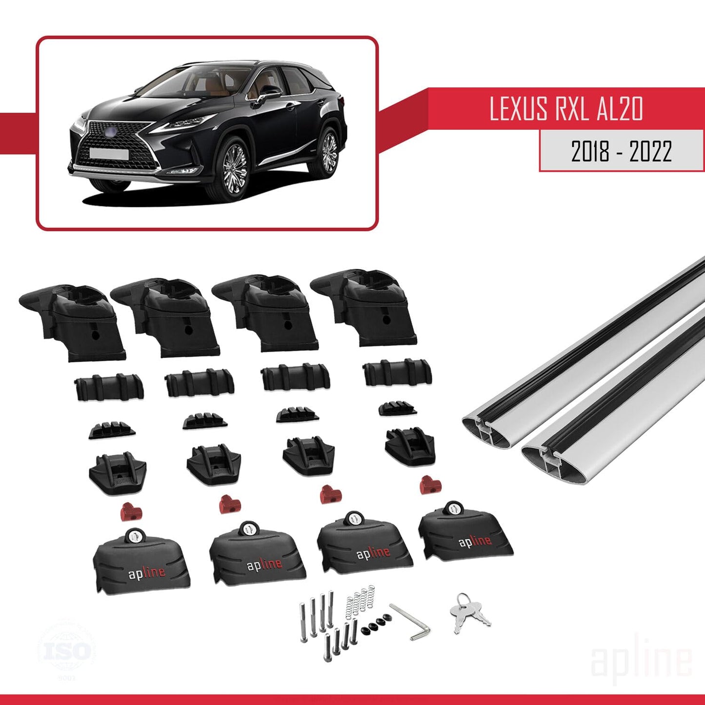 Compatible with Lexus RX 4 L (AL20) 2018-2022 ACE-2 Car Roof Rack Cross Bar Grey Aluminium 2 Bars