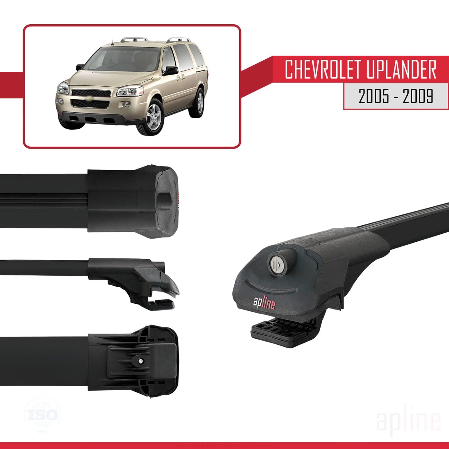 Compatible with Chevrolet Uplander 2005-2009 ACE-1 Car Roof Rack Cross Bar Black Aluminium 2 Bars