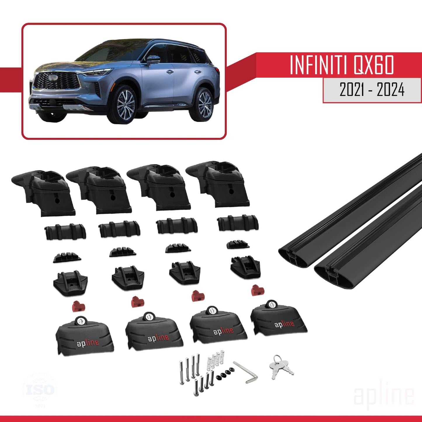 Compatible with Infiti QX60 2021-2025 ACE-2 Car Roof Rack Cross Bar Black Aluminium 2 Bars