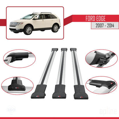 Compatible with Ford Edge 2007-2014 Fly Model Car Roof Rack Cross Bar Grey Aluminium 3 Bars