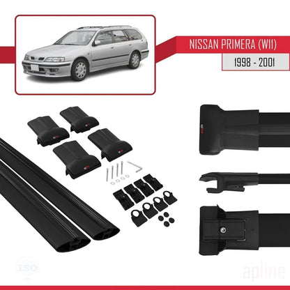 Compatible with Nissan Primera 2 (W11) Traveller 1998-2001 Fly Model Car Roof Rack Cross Bar Black Aluminium 2 Bars