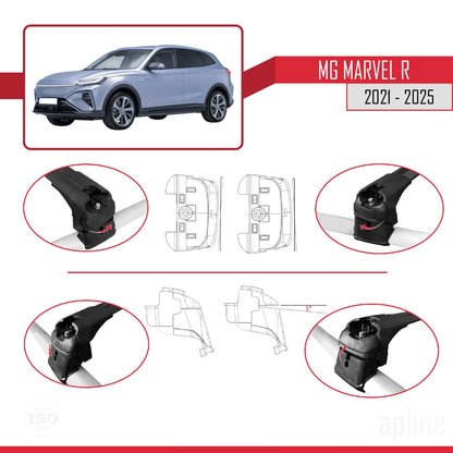 Compatible with MG Marvel R 2021-2025 ACE-2 Car Roof Rack Cross Bar Black Aluminium 2 Bars
