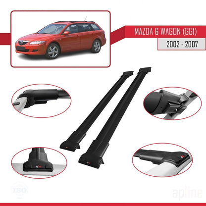 Compatible with Mazda 6 I (GG1) 2002-2007 Fly Model Car Roof Rack Cross Bar Black Aluminium 2 Bars